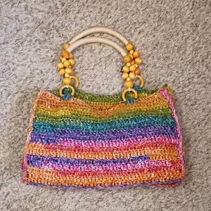 Colorful Striped Crochet Tote Bag